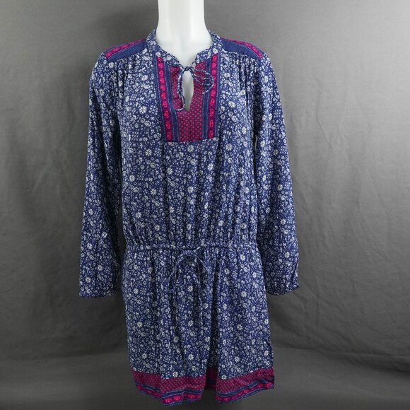 Gap Women Mini Dress Medium Blue Red Floral Boho Cottagecore Crinkle Blouson - Picture 1 of 15